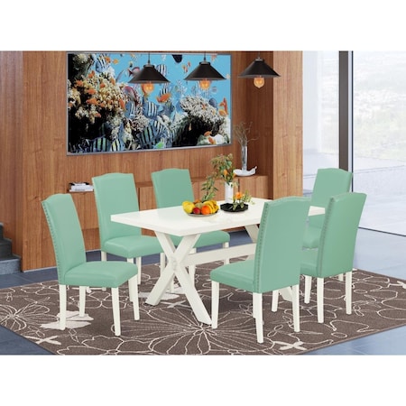 East West Furniture 7 Piece X-Style Small Dining Table Set - Pond X026EN257-7